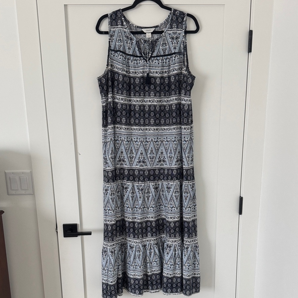 CJ Banks Black and White Geometric Maxi Dress